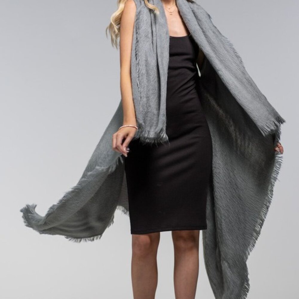 Women's Gray Long Cascade Vest with Fringe.